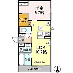 D-ROOM茜部中島A 1LDKの間取図画像