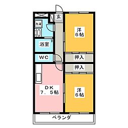 レジデンスマツバラ 2DKの間取図画像