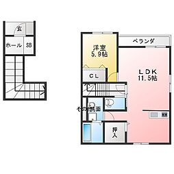リーブルファイン中鶉II 1LDKの間取図画像