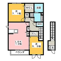 セジュール鷹匠 2LDKの間取図画像
