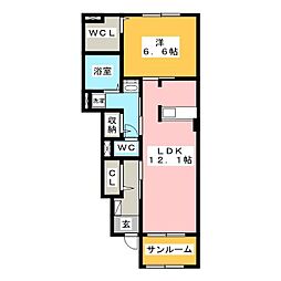 ノバクレメントB 1LDKの間取図画像