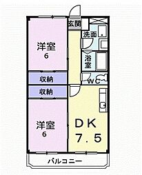 レジデンスマツバラ 2DKの間取図画像