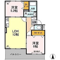 コアロード戸崎 2LDKの間取図画像