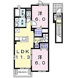 コンフォート中鶉1 2LDKの間取図画像