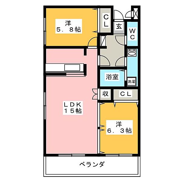 プレズィールＭｏｒｉ ｜岐阜県岐阜市尻毛２丁目(賃貸マンション2LDK・2階・61.20㎡)の写真 その2