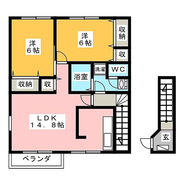 プチエンジェルＢ ｜岐阜県岐阜市西改田字米野(賃貸マンション2LDK・2階・65.07㎡)の写真 その2