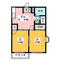 エルディム三田洞 2DKの間取図画像