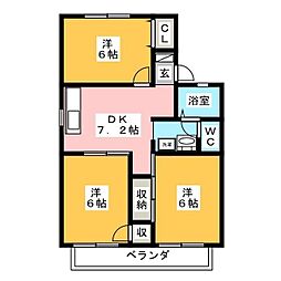 セジュール友瀬a 3DKの間取図画像