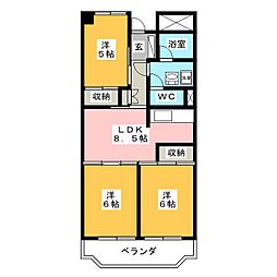ビレッジハウス岐阜タワー 3DKの間取図画像