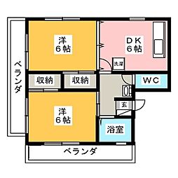 ODKハイツB棟 2DKの間取図画像