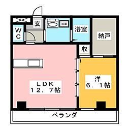 サンハウス長良 1LDKの間取図画像