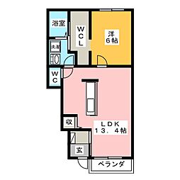 クオーレ・コンフォート 1LDKの間取図画像