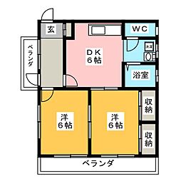 ODKハイツA棟 2DKの間取図画像