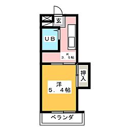 アワノタウンビル 1Kの間取図画像