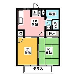 イーストウイング 2DKの間取図画像