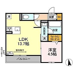 セレスティア鷺山 EAST 1LDKの間取図画像