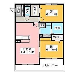 ハイコートサウザンスＫ 1階2LDKの間取り