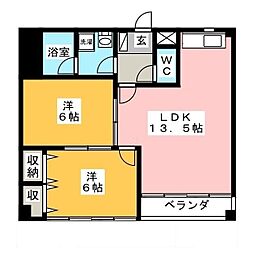 ハイツ元町 2LDKの間取図画像