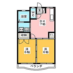 パインリーフ長森本町 2DKの間取図画像