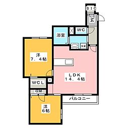 リオリエント華陽 2LDKの間取図画像