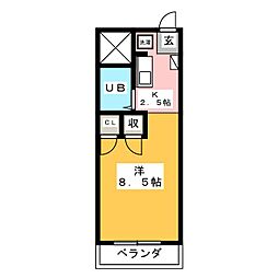 レジデンス西荘 1Kの間取図画像