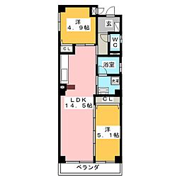 モンテカルロ 2LDKの間取図画像