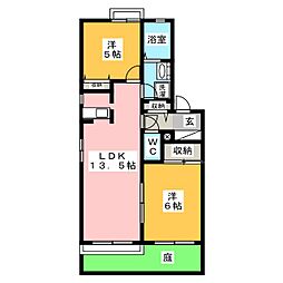 サンライズみなみB 2LDKの間取図画像