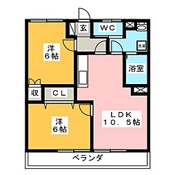 西の荘ビル 2LDKの間取図画像