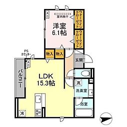 クレスト田神 1LDKの間取図画像