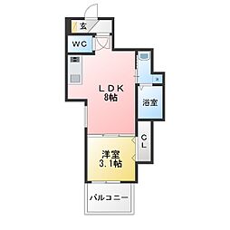 ラ・ガール・ウエストII 1LDKの間取図画像