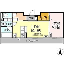 セレスティア田神 WEST 1LDKの間取図画像