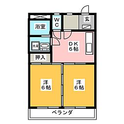 ラ・フォーレ吉野 2DKの間取図画像
