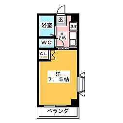 サンハイツK 1Kの間取図画像