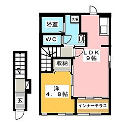 岐阜市琴塚3丁目アパート 1LDKの間取図画像