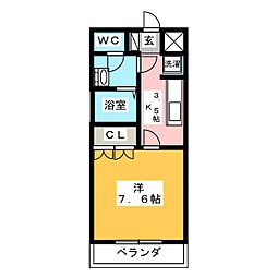 グレイスヴィラ花水木 1Kの間取図画像
