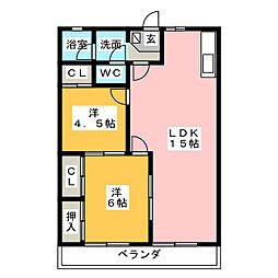 ウサミアパートメント 2LDKの間取図画像