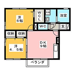 ヴィル・ヌーブ 2DKの間取図画像