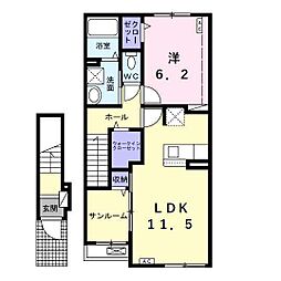 トロワ三本木 1LDKの間取図画像