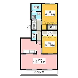 ヴィレッジ・バレーK 2LDKの間取図画像