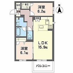 オーレリアン 2LDKの間取図画像