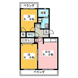 アンシャンテ1 2DKの間取図画像