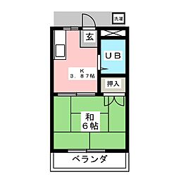 サンシティ静里B 1Kの間取図画像
