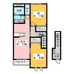 サンパレス・ハイム2 2LDKの間取図画像