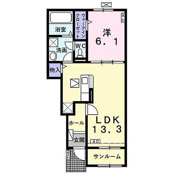 フィオーレ笠木　A 103｜岐阜県大垣市笠木町(賃貸アパート1LDK・1階・50.01㎡)の写真 その2