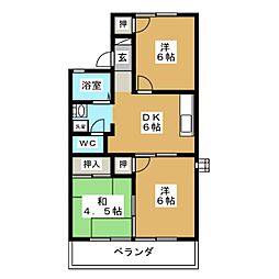 エクセル大和 2階3DKの間取り