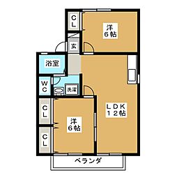 ヌーベルメゾン 2LDKの間取図画像