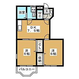 風街 2DKの間取図画像
