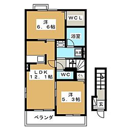 セイバリーB 2LDKの間取図画像