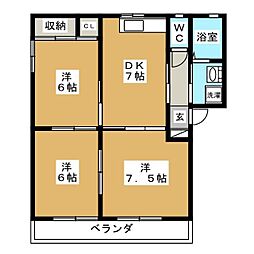 コートハピネスA 3DKの間取図画像