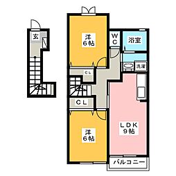 プリムローズB 2LDKの間取図画像